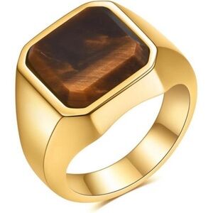 14K Gold Plated Square Signet Ring Anillos De Hombre Statement